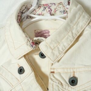 VTG Ralph‎ Lauren Polo Jeans Co Denim Jacket Women's Medium Cream Pockets Floral